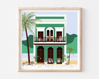 Puerto Rico Wall Art, Puerto Rico Art, Puerto Rico Gift, Puerto Rico Print, Boricua, Latin Art Print, Balcony Print, Illustration Print