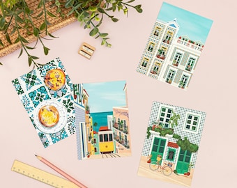 Lisbon Postcards, Lisbon Invitations, Lisbon Art A6, Portugal Art, Portugal Postcards, Pastel de Nata, Lisbon Tram Wall Art, Pasteis de Nata