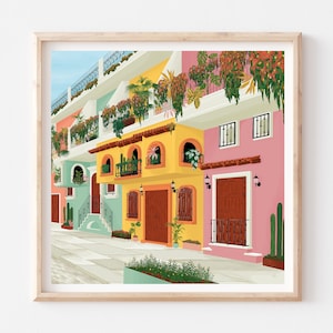 Póster de México, Arte mural mexicano, Arte de Puerto Vallarta, Arte mural de Puerto Vallarta, Impresión de arte latino, Postal de México, Impresión de ilustración