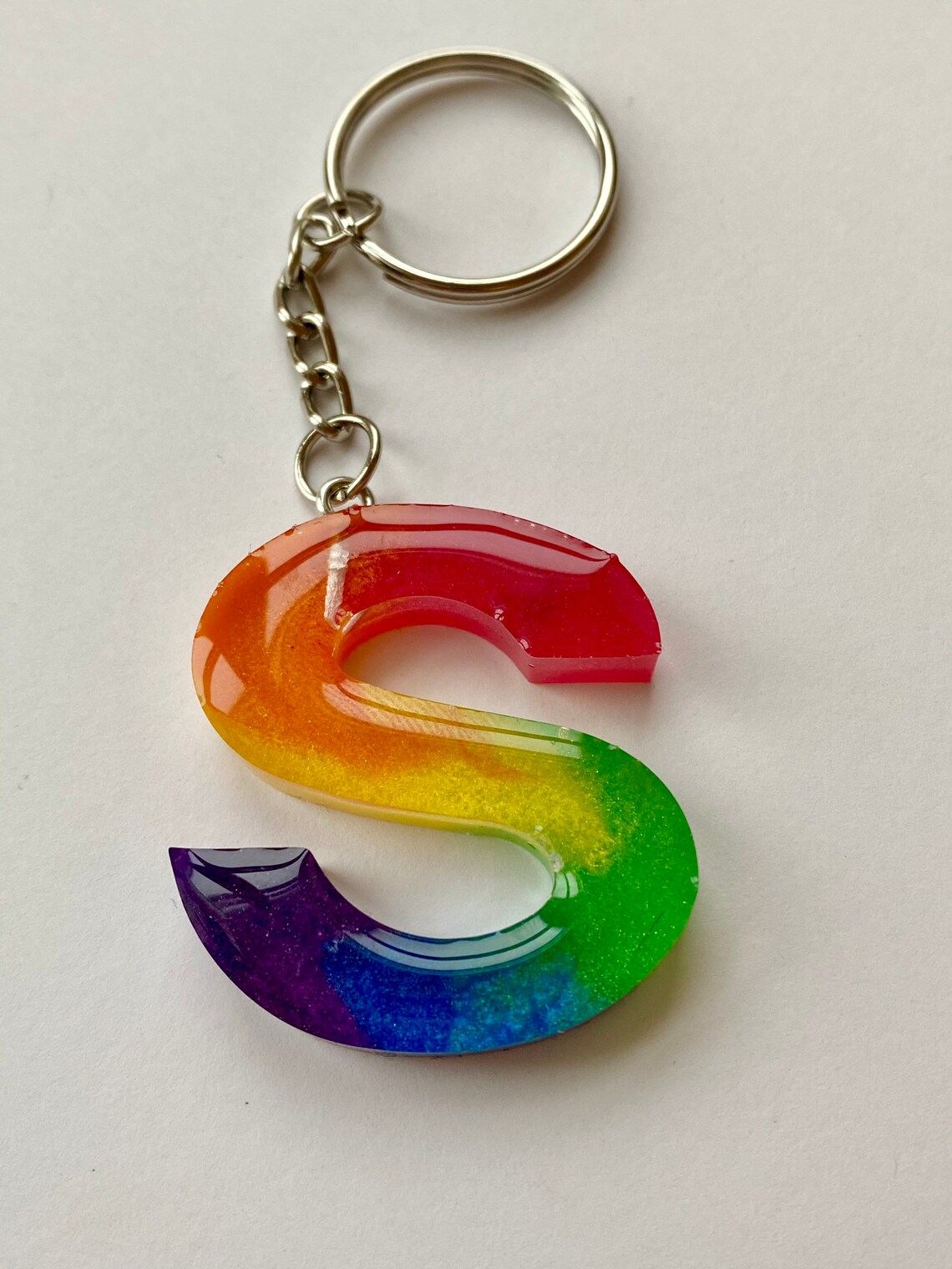 Rainbow Initial Keyring / Initial Keyring / Rainbow Keyring / Etsy UK