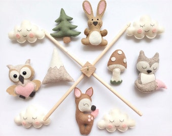 Baby Mobile "Forest Animals". Baby mobile, Baby shower gift, New baby gift, Felt animals toy, baby mobile woodland, forest mobile