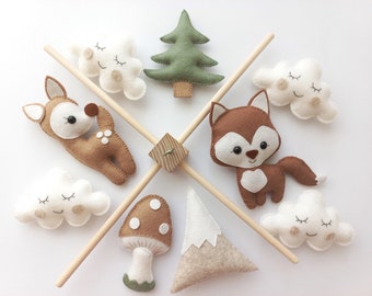 Baby Mobile &quot;Forest Animals&quot;. Baby mobile, Baby shower gift, New baby gift, Felt animals toy, baby mobile woodland, forest mobile