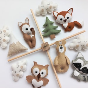 Baby Mobile &quot;Forest Animals&quot;. Baby mobile, Baby shower gift, New baby gift, Felt animals toy, baby mobile woodland, forest mobile