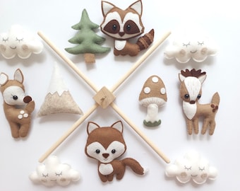 Baby Mobile &quot;Forest Animals&quot;. Baby mobile, Baby shower gift, New baby gift, Felt animals toy, baby mobile woodland, forest mobile