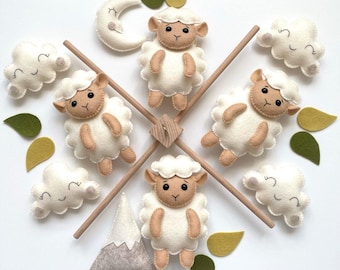 Móvil para bebé, regalo para baby shower, regalo para recién nacido, juguete de animales de fieltro, móvil de bosque para bebé, móvil del bosque