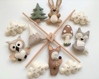 Baby Mobile "Forest Animals". Baby mobile, Baby shower gift, New baby gift, Felt animals toy, baby mobile woodland, forest mobile