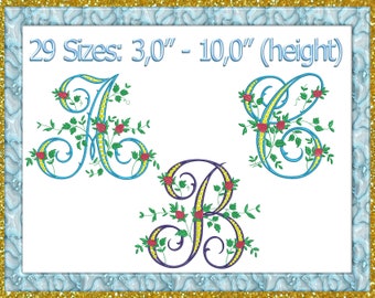 Font embroidery design monogram alphabet rose buds Victorian letter embroidery Victorian alphabet embroidery Antique alphabet embroidery