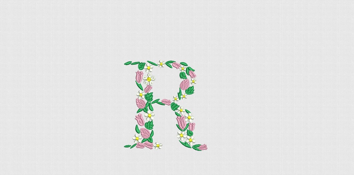 Letter R machine embroidery design floral font Monogram Etsy