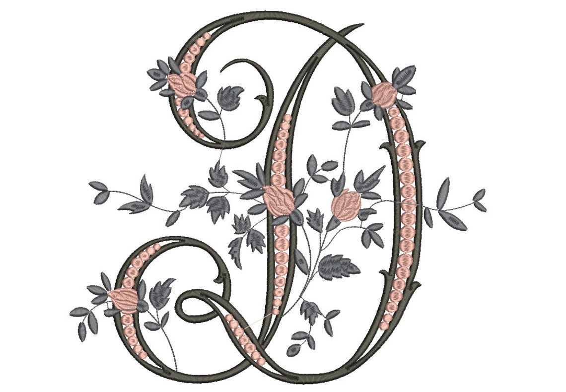 Letter D Embroidery Fancy Vine Monogram Embroidery D Etsy