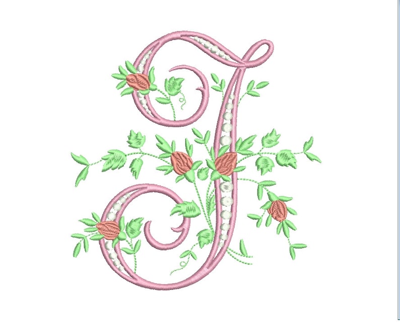 Letter J embroidery Fancy Vine Monogram Embroidery J Etsy