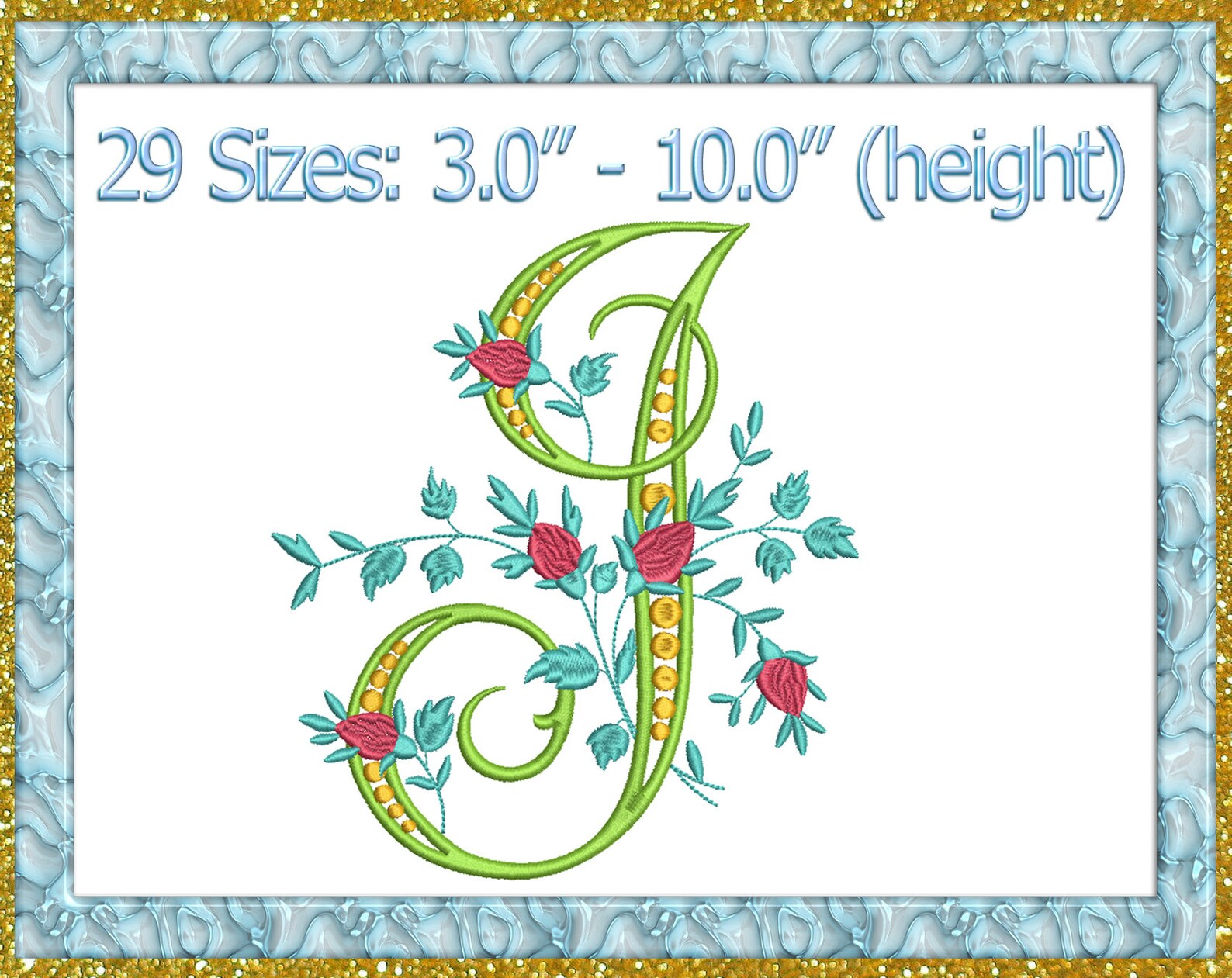 Letter I Embroidery Fancy Vine Monogram Embroidery I Etsy