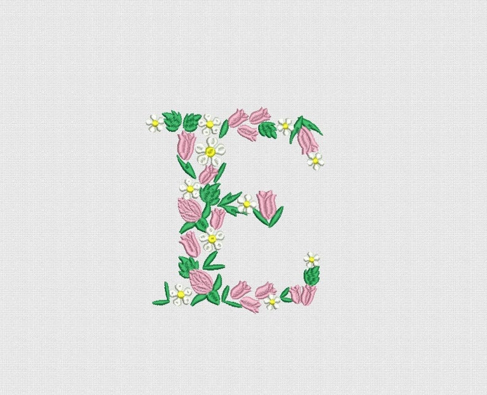 Letter e machine embroidery design floral font monogram  etsy