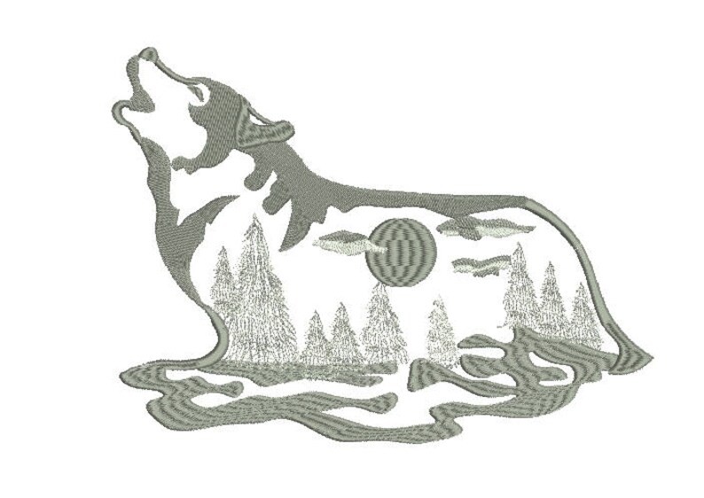 Wolf embroidery design wolf howling moon machine embroidery  etsy