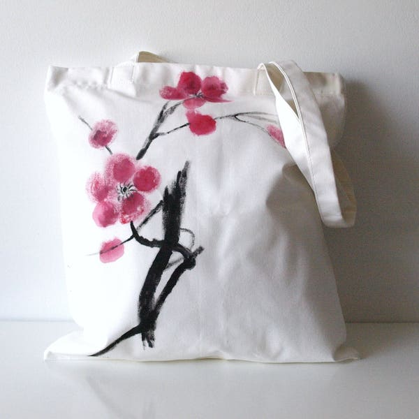 Bag of fabric of flowers, Hand-painted bag. Shopping bag, Tote bag, Flower painting, Beach bag, Cloth bag.