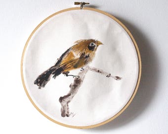 Frame with hand-painted bird, home decoration, decorative frame, rustic decoration, bird painting.