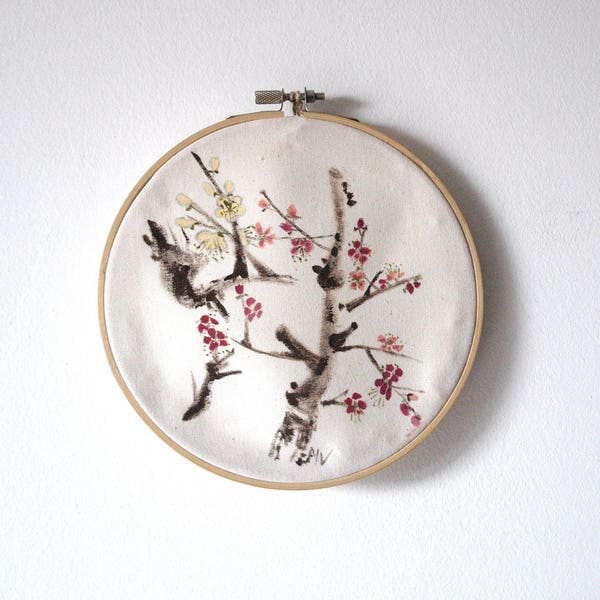 Frame with hand painted Cherry tree, Frame for decoration, Wall decoration, Cherry tree.