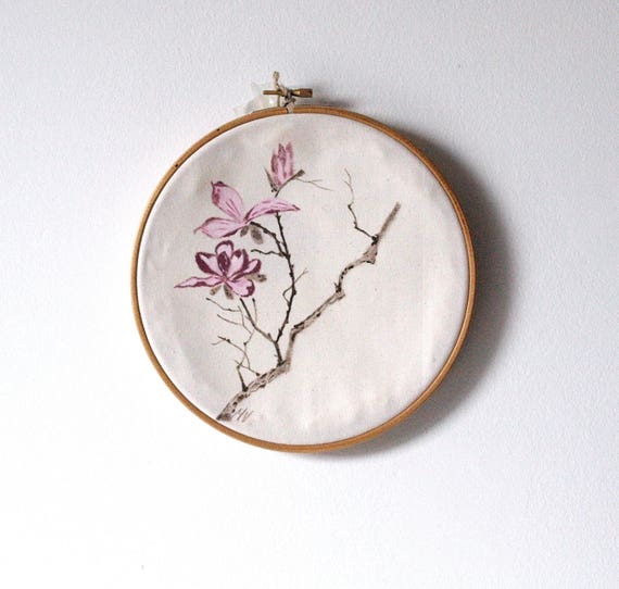 Bastidor con  Magnolias pintadas a mano, decoración de hogar, Bastidor decorativo, Pintura de flores, Pintura China.