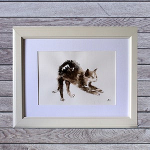 Watercolor cat bristle, Painting with Chinese ink, Wall decoration, Cat painting in black and white, Cats.