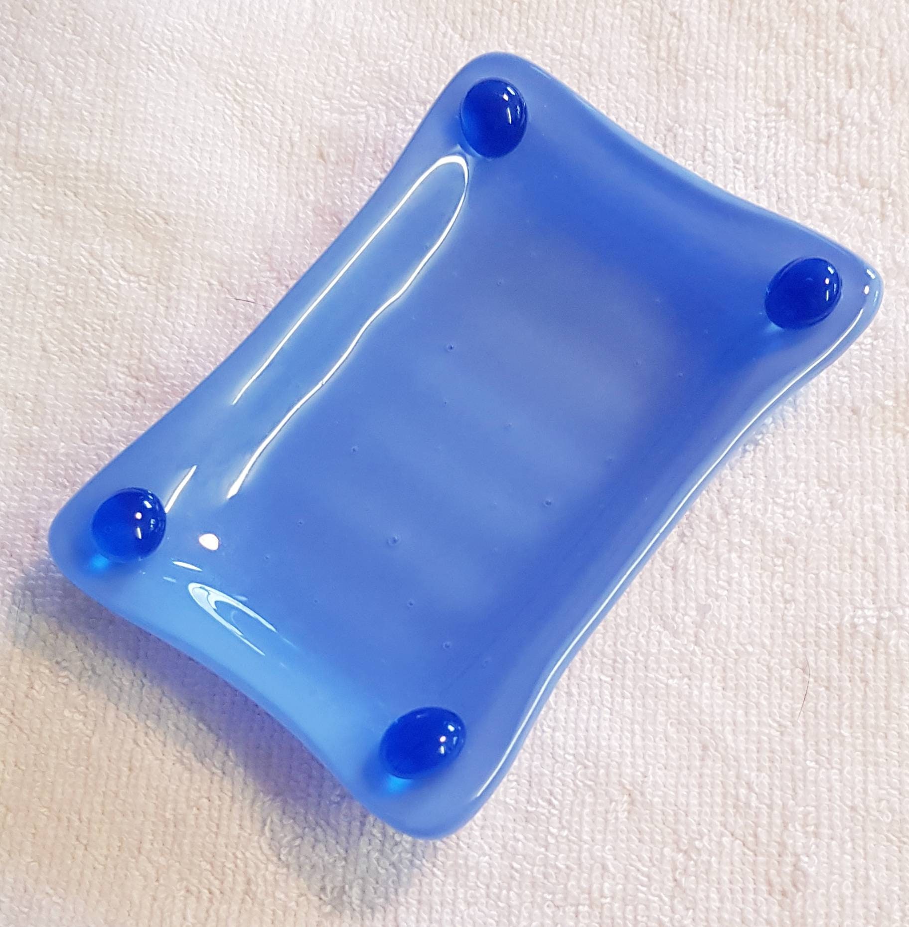 Blue soap dish in fused glass. Etsy