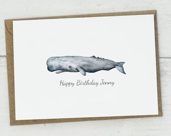 Personalised Sperm Whale Birthday Card, Ocean Creature A6