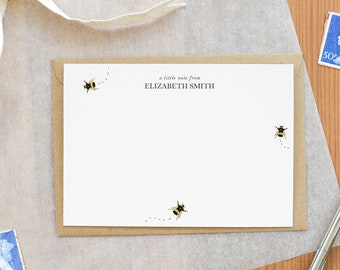 Bespoke bee correspondence cards, bee notelet set, personalised stationery gift, A6, Envelopes included pack of 10 or 20