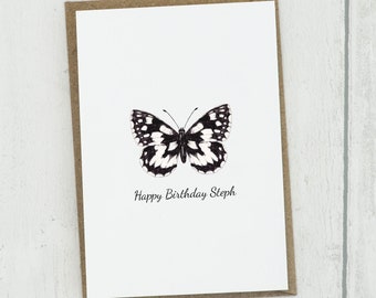 Butterfly birthday card, happy birthday card, Butterfly card, A6