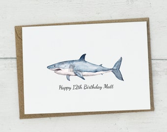Personalised Great White Shark Birthday Card, Ocean Sea Creature (A6)