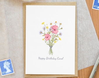 Spring bouquet birthday card, floral birthday card, A6