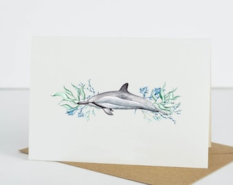Dolphin card, Sea life greetings card, dolphin birthday card, Beneath the waves collection, blank inside, A6