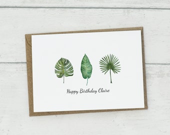 Tropical birthday card, birthday card, greetings card, tropical leaves card, A6