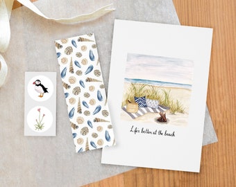 A5 Beach print + bookmark and stickers bundle, beach print gift set, beach art