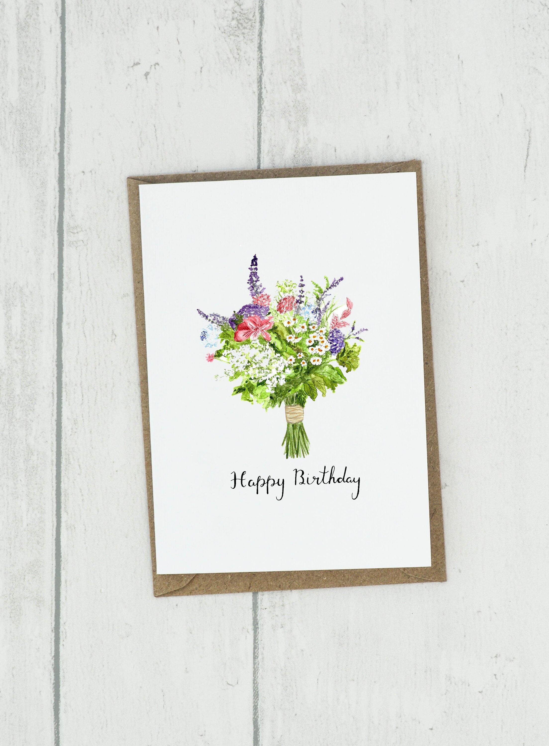 Happy Birthday Card Bouquet Card Flower Card Bouquet Etsy UK