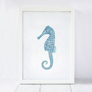 Watercolour sea horse art print, sea horse art, beach house decor, beach house art, coastal home wall art, animal print, A5/A4/A3 afbeelding 3