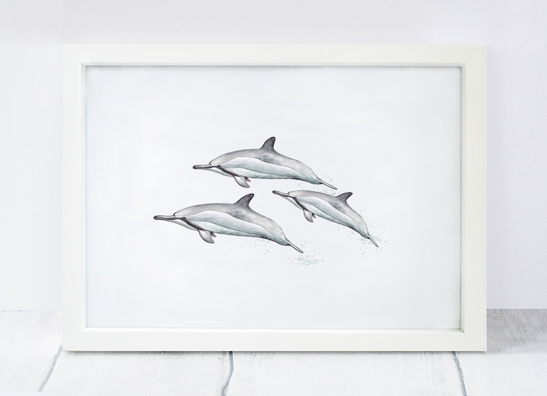 Dolphin print, dolphin wall art, dolphin art, ocean print, sea print, sea creature print, A5 or A4 image 1