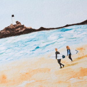 Surf print, Cornwall surf print, Surf art, Godrevy print, Watercolour painting A4/A5 image 2