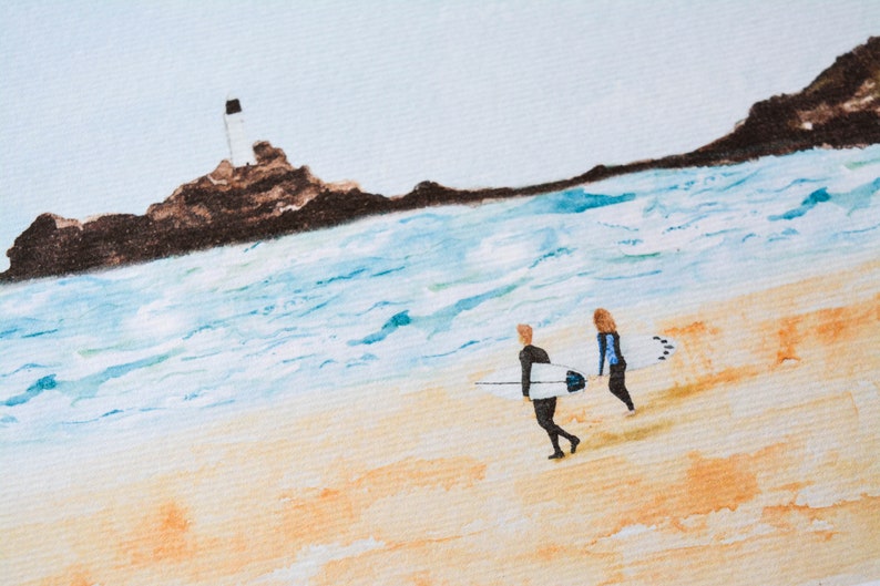 Surf print, Cornwall surf print, Surf art, Godrevy print, Watercolour painting A4/A5 image 2