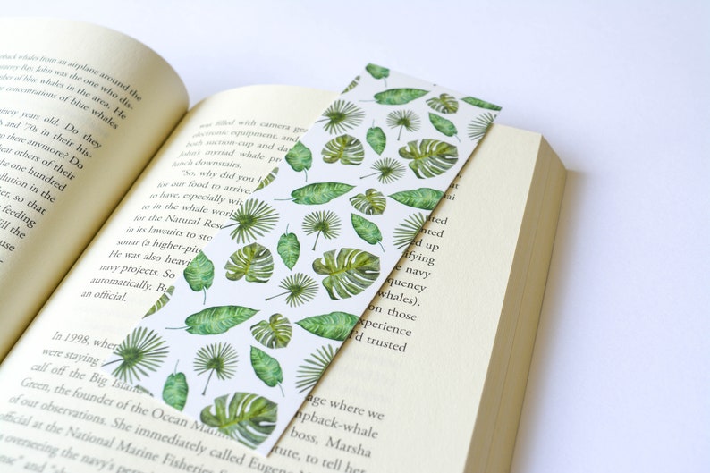 Palm leaf bookmark, plant bookmark, tropical bookmark, patterned bookmark, small gifts image 1