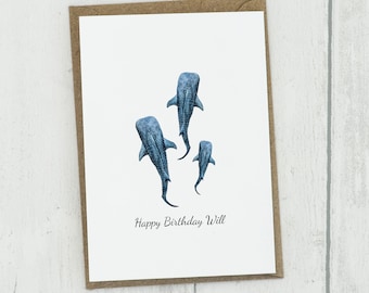 Whale shark card, sea creature card, ocean card, birthday card, blank card, A6