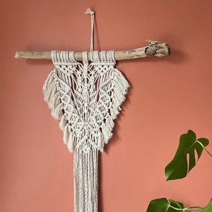 Large macrame and driftwood wall hanging art