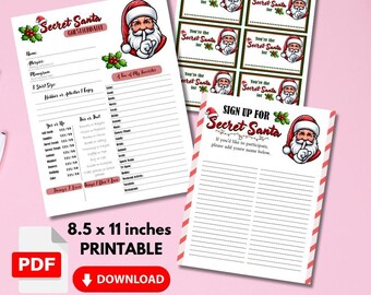 Questionario segreto su Babbo Natale PDF da scaricare e stampare, modulo di iscrizione per Babbo Natale segreto, Festa segreta per Babbo Natale in ufficio, Lista dei desideri segreta per Babbo Natale