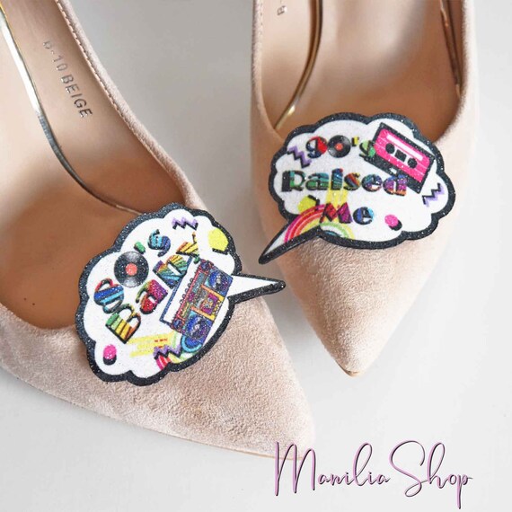 80 S Baby 90 S Raised Me Shoe Clips Glitter Boombox Etsy