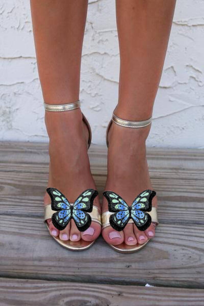 Butterfly Shoe Clips Glitter and Leather Shoe Accessories Etsy