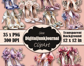 Shoe Clipart, High Hills PNG, Fashion Clipart, Sublimation Designs, Junk Journal, Sepia, Fussy Cuts, Vintage, Printable, Digital Download