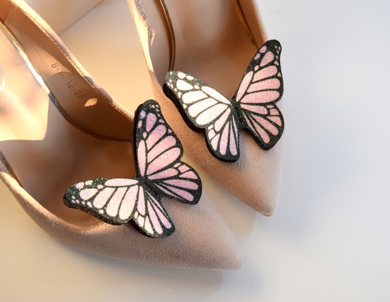 Rose Gold Butterfly shoe clips wedding real glitter shoe Etsy