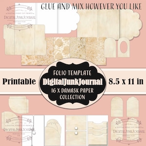 Vintage Junk Journal Scripture Folio and Damask Paper Folding Folio Floral Ephemera Craft Kit  Printable Handmade Gift Junk Journal DIY