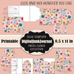 Pastel Flowers Meadow Junk Journal Trifold Folio Junk journal Kit Folio Folding Folio Floral Ephemera Craft Kit Printable Gift Handmade JPG