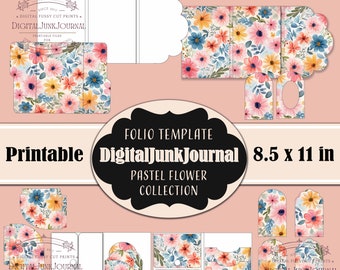 Pastel Flowers Meadow Junk Journal Trifold Folio Junk journal Kit Folio Folding Folio Floral Ephemera Craft Kit Printable Gift Handmade JPG