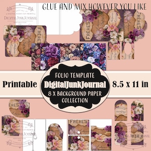 Purple Dynasty Junk Journal Scripture Folio and Paper Folding Folio Floral Ephemera Craft Kit  Printable Handmade Gift Junk Journal DIY