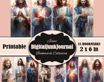 Jesus Printable Bookmarks, Digital Download JPG Bookmark Set, PNG bookmark sublimation, bookmark set, Fussy Cuts, Christian Digital PNG