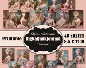 Big Bundle Vintage Marie Antoinette Junk Journal Papier, Rokoko Ära, digitaler Download, Muster, Memory Journal Kit, printable für DIY